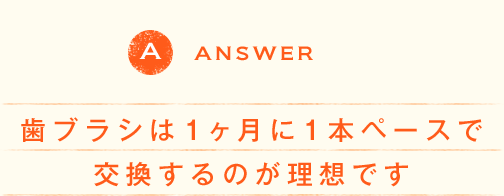 ANSWER 歯ブラシは1ヶ月に1本ペースで交換するのが理想です