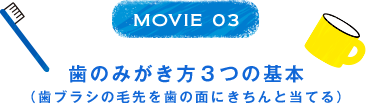 MOVIE 03 歯のみがき方3つの基本（歯ブラシの毛先を歯の面にきちんと当てる）