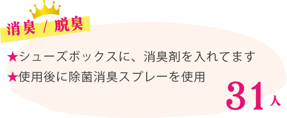 消臭脱臭 ★シューズボックスに、消臭剤を入れてます ★使用後に除菌消臭スプレーを使用